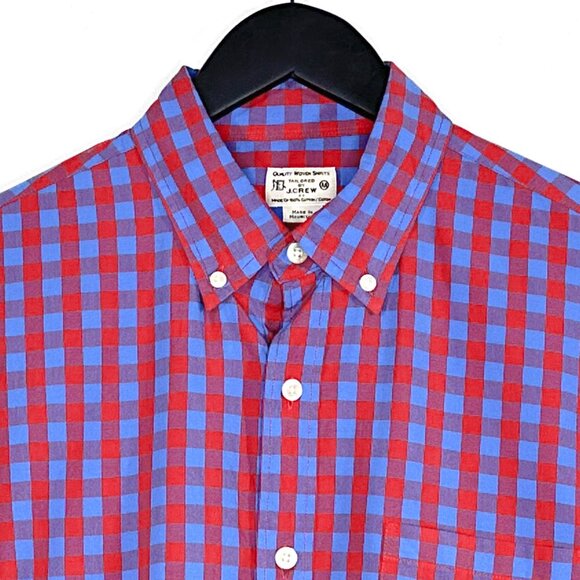 J. Crew Men's Blue Red Plaid Button Down Long Sleeve Shirt Size M - Picture 3 of 11